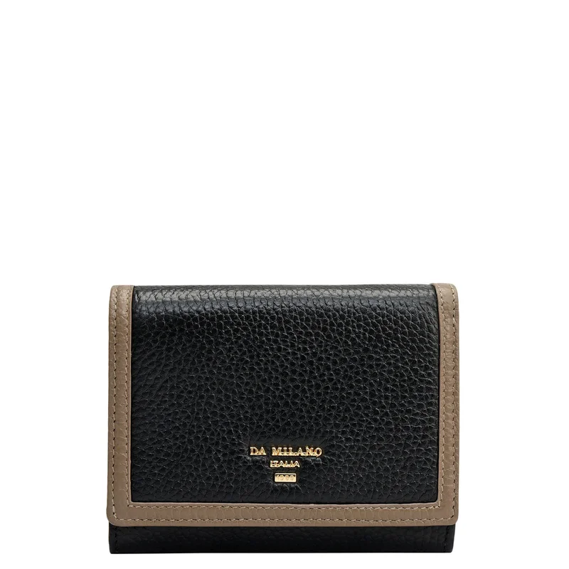 دا ميلانو Wax Leather Ladies Wallet - Black